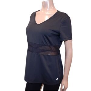 💠Titika Athletic Mesh TShirt Womens 10 Black Short Sleeve Sheer Fitted Yoga